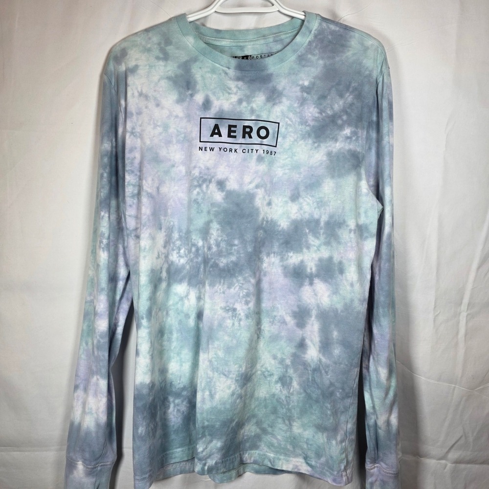 Aeropostale Long Sleeve Tie Dye Graphic Tee Mens Medium Blue Purple SAKWID14